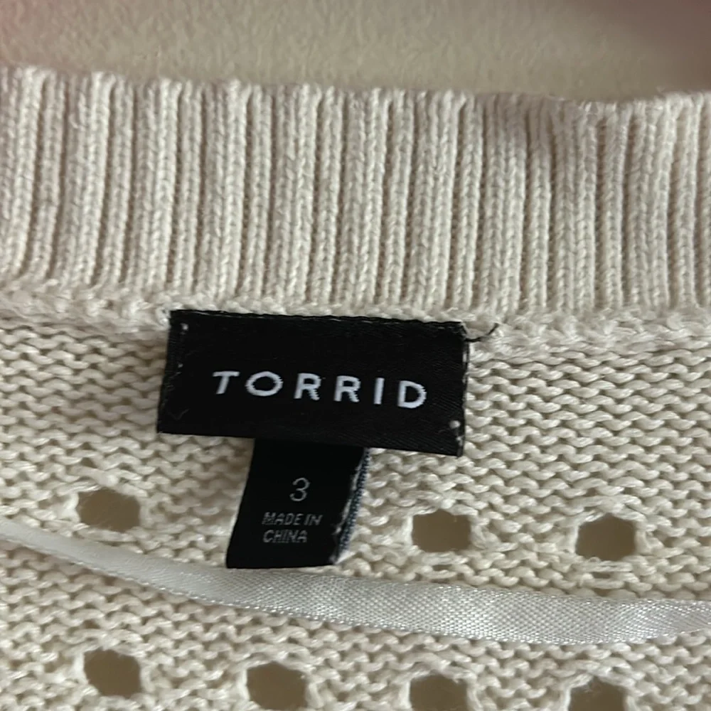 Torrid Cream Open Cable Knit Button Down Drop Shoulder Boyfriend Cardigan 3X - Picture 12 of 14